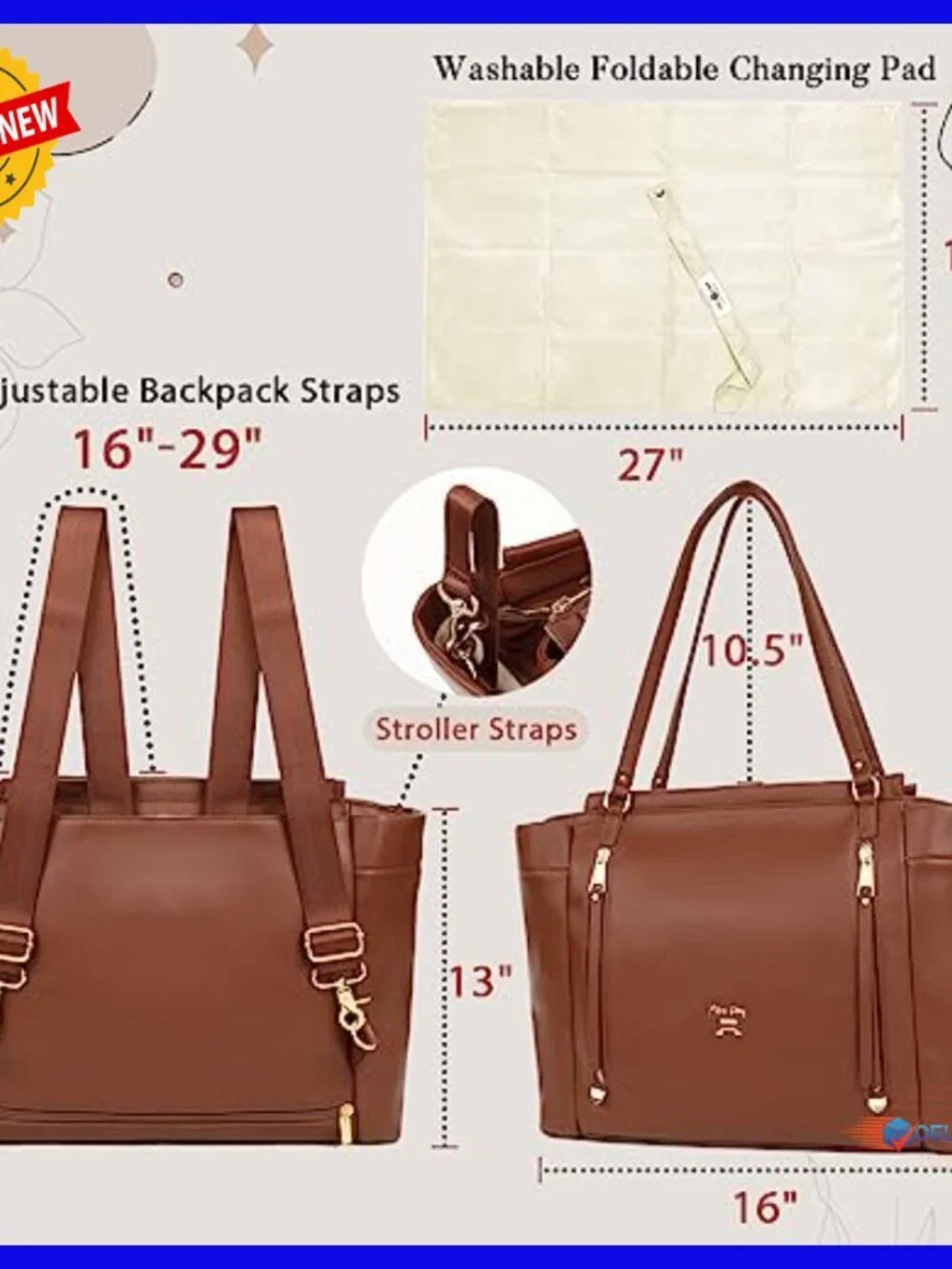 Large Capacity Diaper Bag Tote Backpack with Changing Pad 12 Pockets